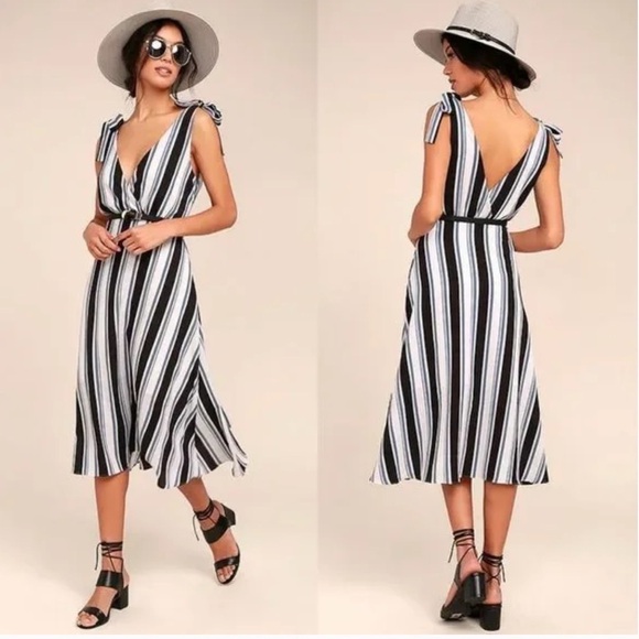 ALI & JAY Dresses & Skirts - NWT Ali & Jay Salsa Conmigo Striped Midi Dress Ivory Black